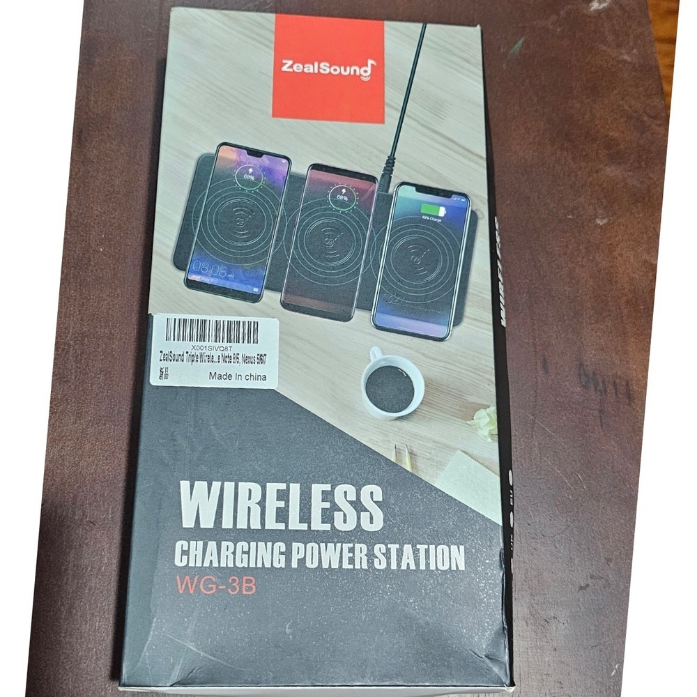 ZealSound Triple Wireless Charging Station WG-3B Black Qi 3-Device Charger‎ Pad